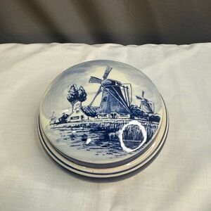 Delft-Blaun Blue and White Windmill Ceramic Dish